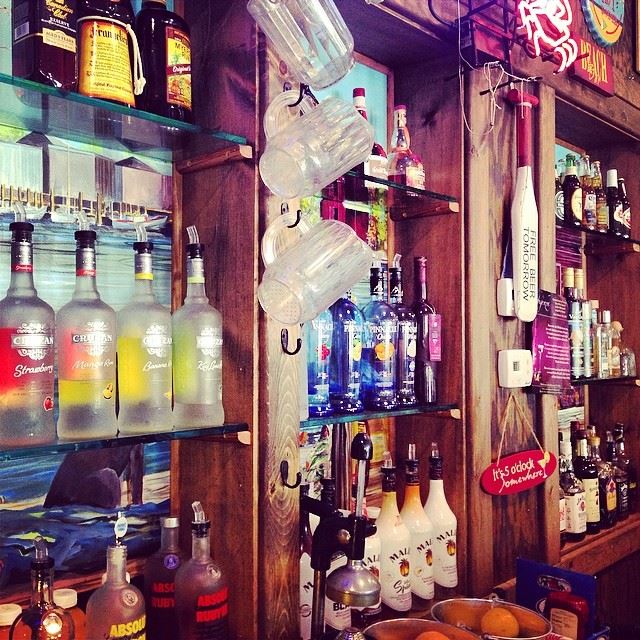 full stocked bar at the River Shack in Maryland