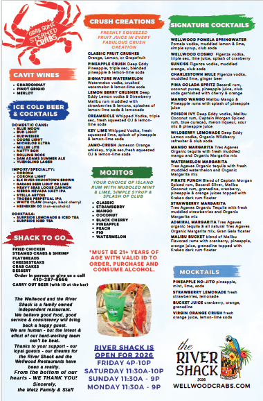 River Shack Menu Back
