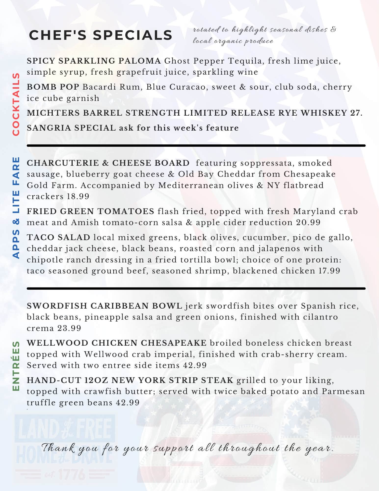 Chefs Specials July 3 2026