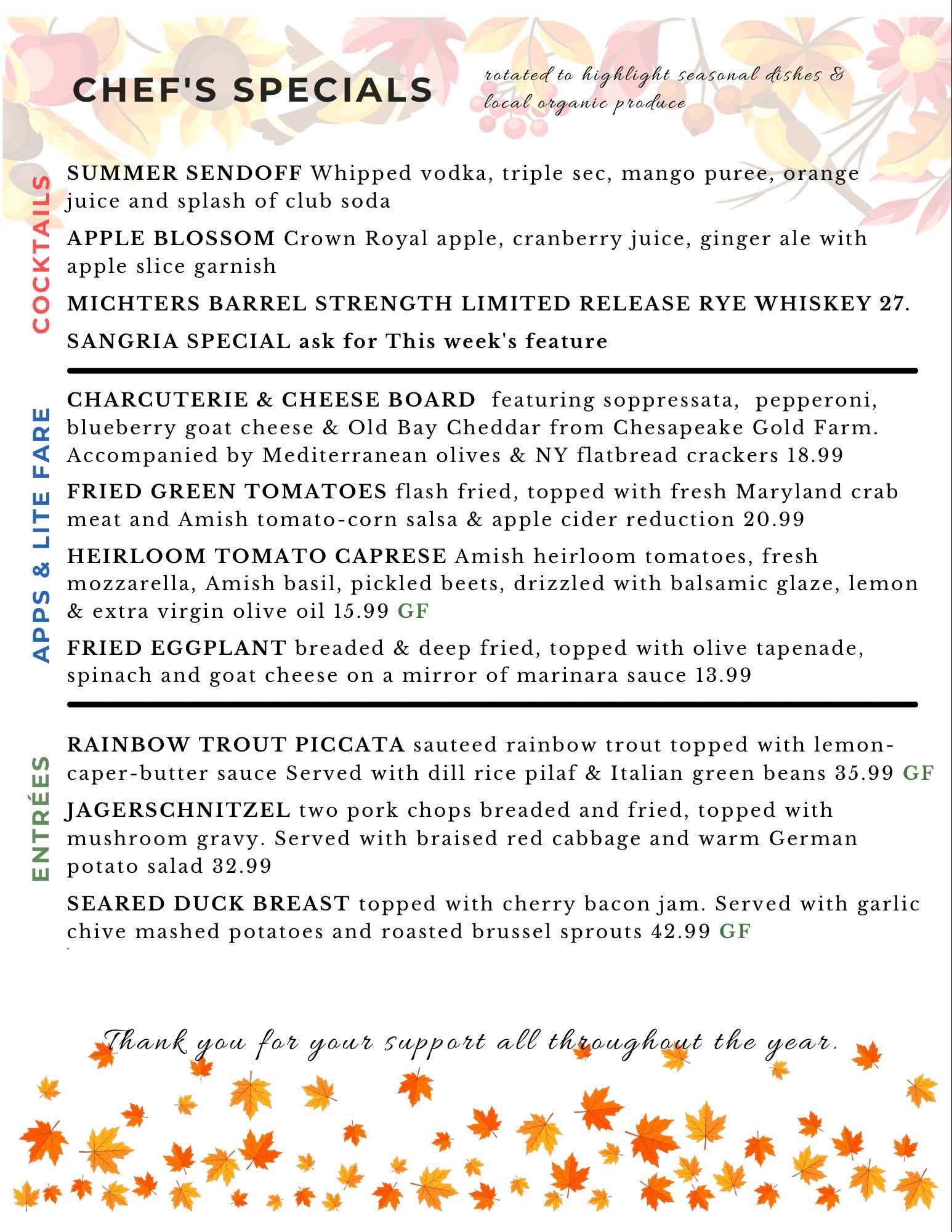 Chefs Specials 9.26.26